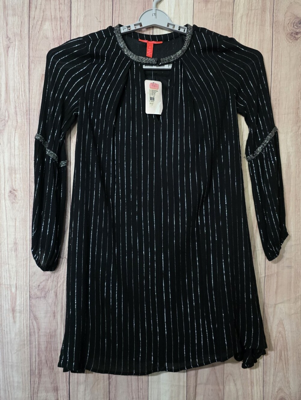 Chelesa & Violet Black Metallic-Striped Long Sleeve Women’s Dress Size Small NWT
